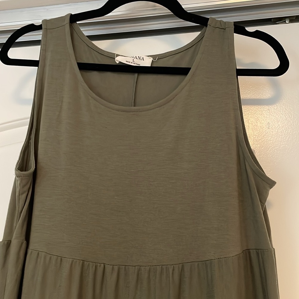 NWOT! Zenana Olive Green Tiered Tank Top Tiered Maxi Dress - Picture 2 of 5